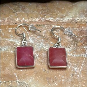 NEW Handmade Rustic Dyed Ruby Gemstone Silver Plated Earrings Pink Silver